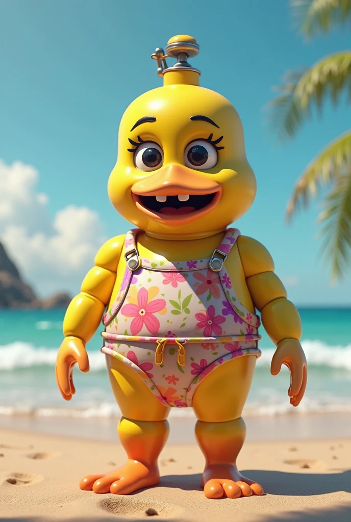 ((anthro toy chica)), score_9, score_8_up, dream prompt:score_9, female beautiful, detailed cute face, blushing, topless, pink panties, exposed breasts and nipples, huge breasts, beach, solo, standing, hyper areola, detailed breasts and nipples, detailed areola, hyper realistic, hyperrealistic, beak, huge nipples, hyper realistic nipples, hyperrealistic areola, hyper realistic areola, hyper nipples