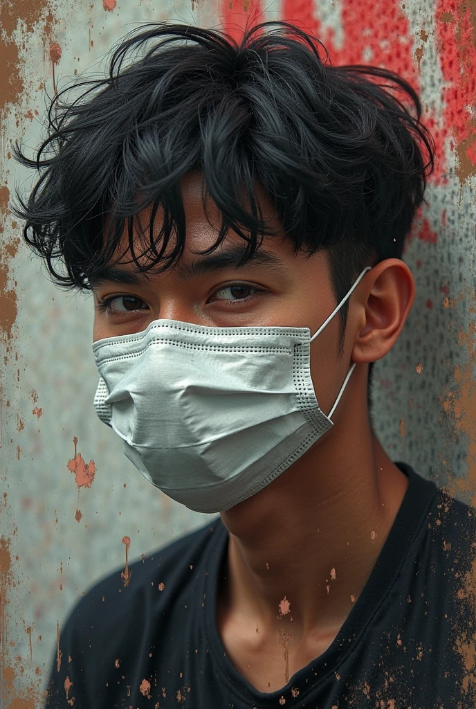 creates a man in anime style with a hood and black hair, White skin, with brown eyes, with a skull mask that covers the nose and mouth and conveys imposingness and respect, Look like the son of death in the 17th century