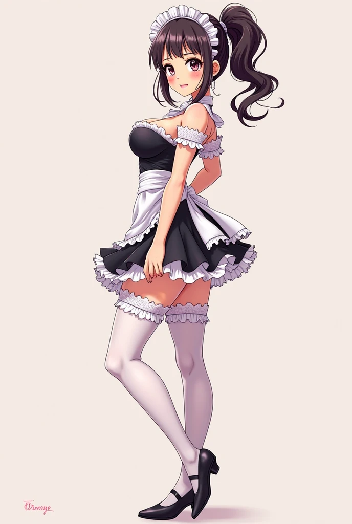 (hyperrealistic), (illustration), (high resolution), (8K), (extremely detailed), (best illustration), (beautiful detailed eyes), (best quality), (super detailed), (masterpiece), (wallpaper), (detailed face), solo, (dynamic pose), 1 girl, white wavy hair in the kitchen, korean, heterochromic eyes, small moles under the eyes, ((apron)), big breasts, long legs, tightens abs, (camel toes), (black stockings), (no panties), (no bra)