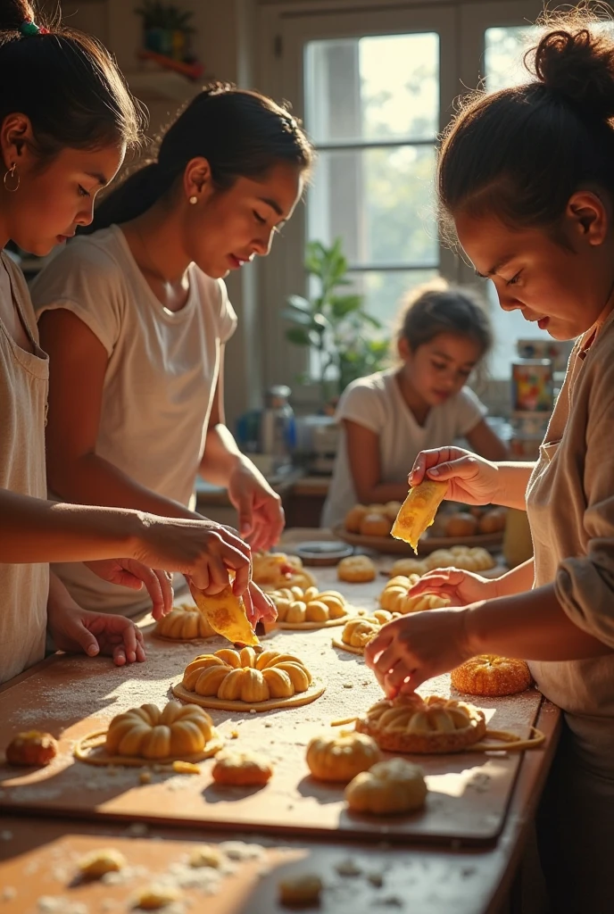 Girl cooking empanada in drawing