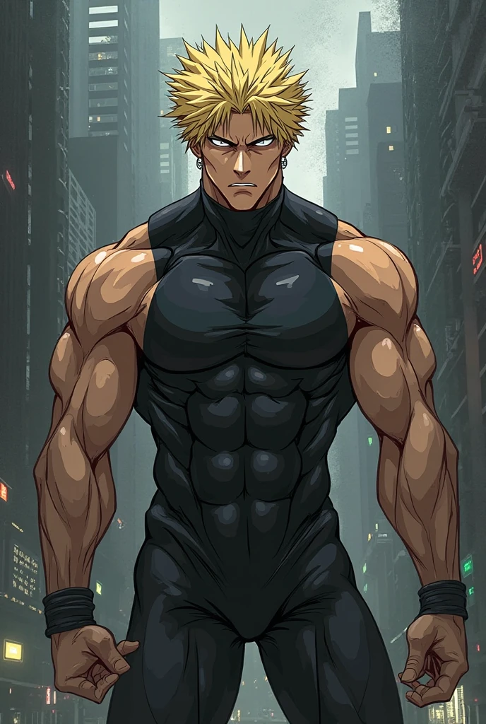 (masterpiece、highest quality、bust shot:1.1、Fisheye)、Muscle juvenile in a full body tight latex hero suit、(((１juvenile、solo、15 years old)))、((luster、Full body black rubber suit、black rubber gloves、black rubber bootale children、young boy、face、cool、Early childhood、when I was young、teenager face、young face、short round face、flat jaw、Three white eyes、 delicate big red and black eyes、detailed face）、smooth white skin、blush、anger、Looks embarrassed、color bleach、short golden orange hair、((low length))、detailed body、Muscular full body Esbian、Three-dimensional muscles、Detailed muscles、abs、six pack、trapezius muscle、Triangular ribs、biceps muscles、forearm muscles 、thick pectoral muscles、Latissimus dorsi、Thigh hamstrings、giant gluteus maximus、big ball、perfect anatomy、base、rim light、sunshine、