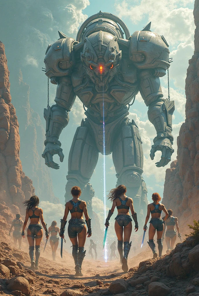 A cute woman as Buck Rogers, rescuing an earth woman from evil robots on Mongo, retro sci-fi architecture, high action, lasers, titillations, (best quality,4k,8k,highres,masterpiece:1.2),ultra-detailed,(realistic,photorealistic,photo-realistic:1.37),HDR,UHD,studio lighting,ultra-fine painting,sharp focus,physically-based rendering,extreme detail description,professional,vivid colors,bokeh,sci-fi,concept art
