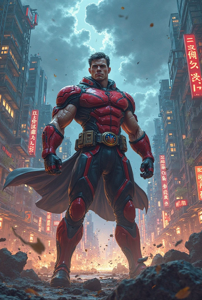 Muscle Special superman evil ,Doomsday colors, Red light, Futuristic, 1/3, High detail, Ultra high quality, illusory engine, 8K,