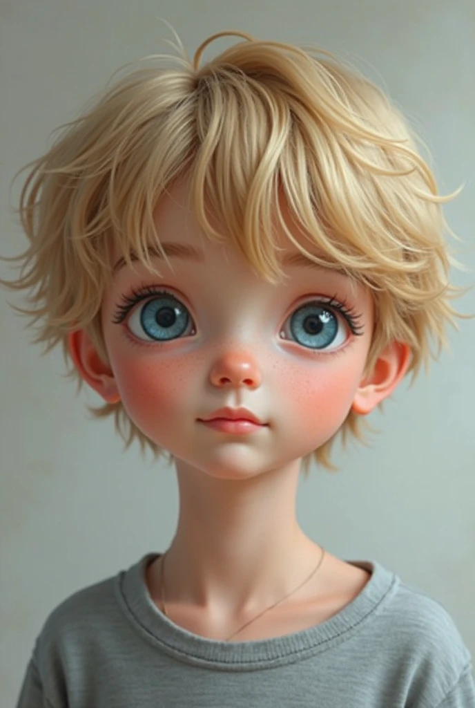 Kid  boy with blonde hair with blue eye and  The side-parted comb-over involves a skin fade