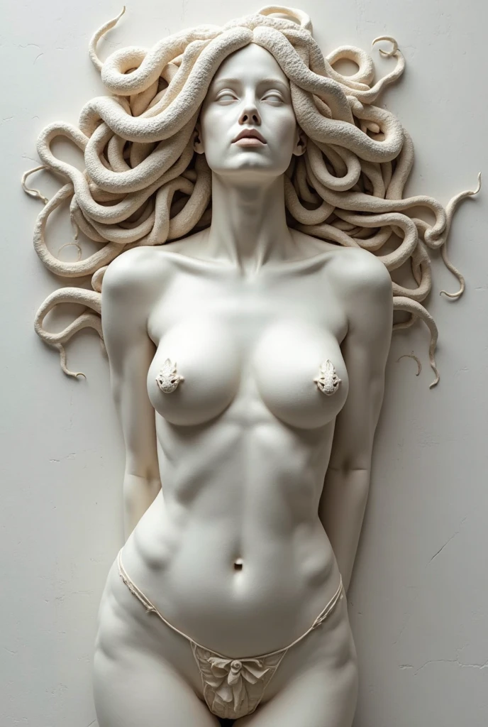 (extremadamente detallado, obra maestra, La mejor calidad), Estilo oscuro, intense illumination, rostro con arrugas, mujer crucificada, tentacle, monstruoso, interior de una piscina de agua, imagen submarina, alien con Colmillos finos. manchas de tinta. Rococo composition. Luz de caravaggio