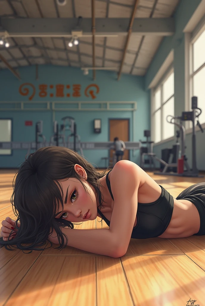 electric chair short cut black hair hopelessness athlete female crying wide spread her thighs sports bra white kneesocks