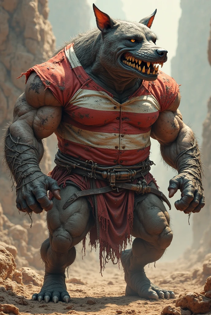 White rabbit, muscular, strong, angry, wearing red shorts, alligator meat, scary