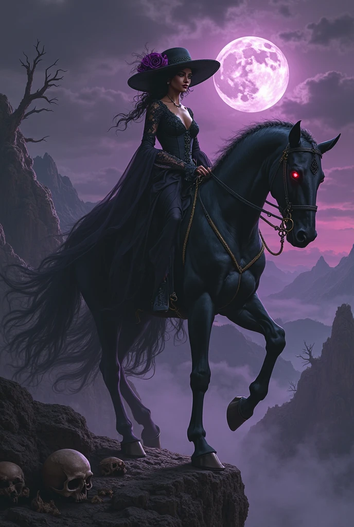 Vampire queen riding her black stallion through medieval Londen on a moon lit night. --auto --s2