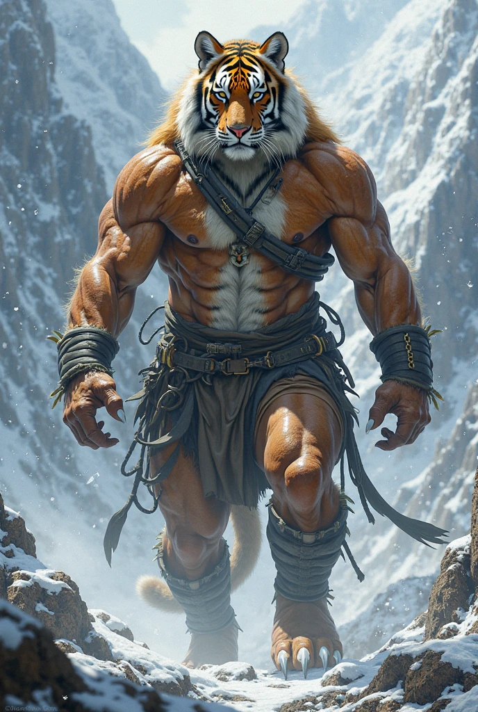 Golden orangutan, personification, Powerful animals, mythological creatures, with the mountains in the background --auto