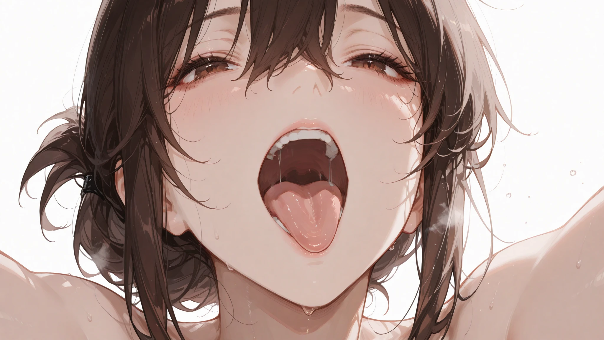 masterpiece、highest quality、High resolution、4k、3D、anime、1 beautiful girl、From above、View your viewers、Close-up of face and mouth、Mouth close-up、17 years old、(((I mainly draw the mouth、super close up of mouth、Tongue、long Tongue、sticking out the Tongue、Show inside of mouth、Open your mouth wide and show me your throat)))、smile、Big, round eyes、Cute eyes、short hair、blush、cheek、Lipstick、Huge 、Cleavage、Simple Background、bukkake, Golden liquid、open mouth, tangbohu, detail,