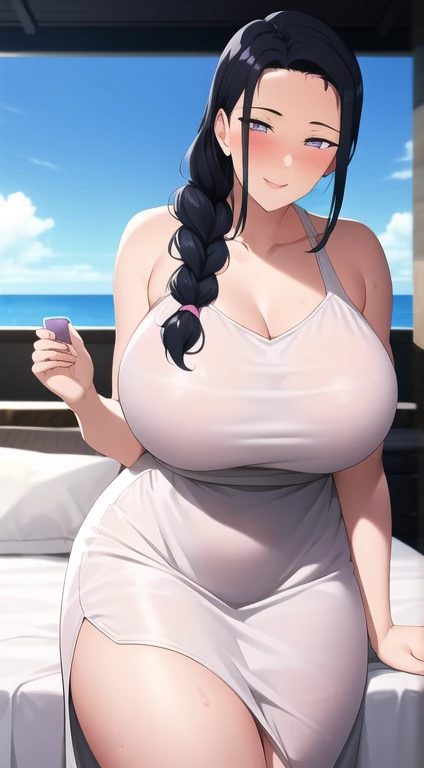 Pregnant woman in purple dress sitting on a park bench, Pregnant belly, she has a jiggly fat round belly, thicc, her belly is fat and round, seductive anime girls, Smooth anime CG art, beautiful anime girl crouching, pregnant, Guviz-style artwork, beautiful alluring anime teen,very Bigger breasts
