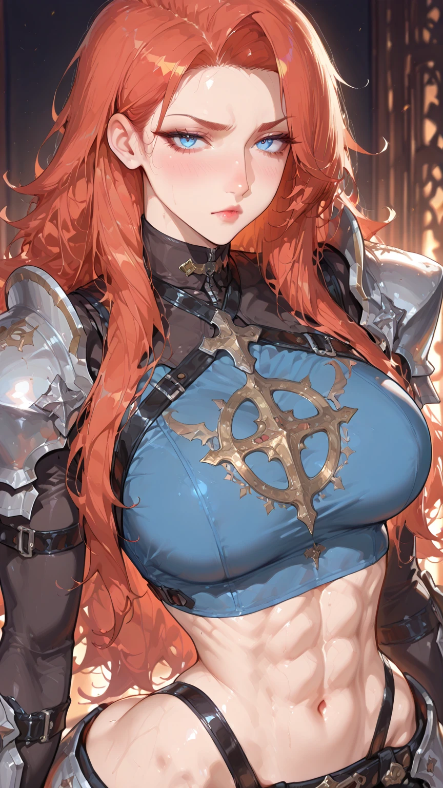 a sexy beautiful model with green eyes, red straight shiny hair, 50mm portrait , glamour, soft curves, full wet lips, big boobs, perfect eyes, perfect face, big eyes, wear a silver chest plate and full armor, grassfield scenario, sfw, non-nudity, 4k, detailed, ultra detailed, 8k, awesome, gorgeous, she wear a necklace, wear a crown made of silver, cover all body, she's is a queen, have a castle in the background, she's a beauty queen, red hair, ginger, red head,straight shiny hair, high quality model, high contrast detailed lips, 4k resolution, perfect pupils, insanely detailed faces, HD, beautiful realistic eyes, fantastic face, perfect facial features, heavenly beautiful look, beautiful woman, amazing stunningly beautiful, most beautiful women ever