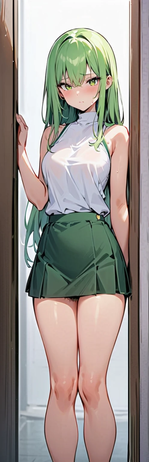 (ultra-detailed, best quality, anatomically perfect body), full body, (small breast:1.3), shiny skin, (Various girls), girls from 15 to 25 years old, (have to pee:1.1), (urge to pee:1.3), (only one person peeing self:1.2), (very desperate to pee:1.2), bladder full, ( restroom entrance), waiting for restroom with line of girls in queue, standing, (Each one has a different outfit), (Each one has different maxi skirt:1.4), (Each one has a different boots:1.1), (Each one has a different hair), (knees together and feet apart:1.3), (Rub each other's thighs:1.3), (leaning forward:1.1), one hand between legs, skirt lift, (holding the crotch:1.5), (stroking own abdomen:0.9), (stroking one's own thighs:1.5), (blush:1.4), (embarrassment1.5), (impatience:1.7), (flustered:1.4), (fidgeting around:1.1), (flowing sweat), (erotic body twist:1.4), (panting:1.4), (breathless:1.3), (closed eye), parted lips, ecstasy, refreshing, looking away, (crisis:1.2), from side, (from below:0.6),