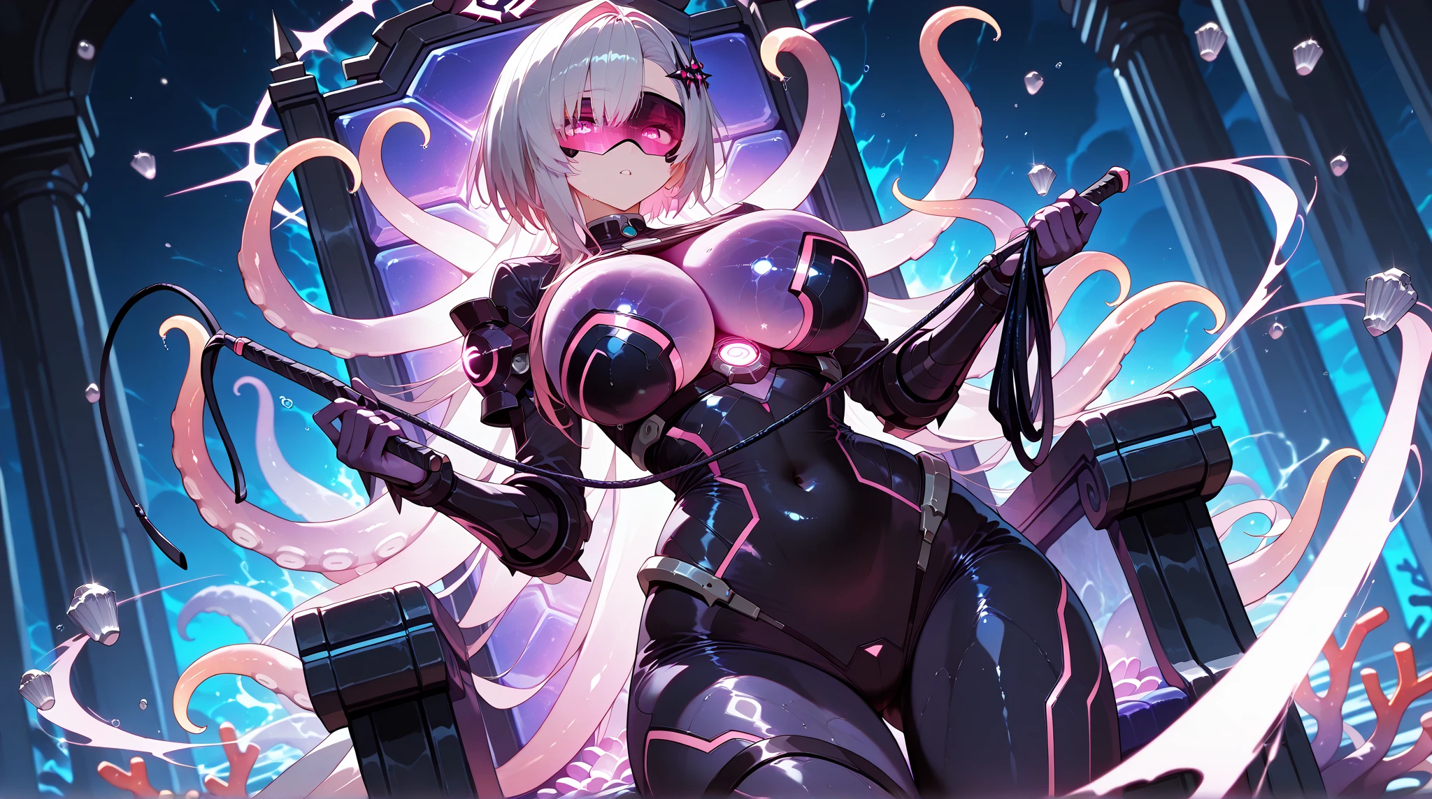 Cure Beauty. ahegao. pink glow eye. Black mechanical headphone. shout. dark costume. mind control. corruption. pink glow eye. A glowing pink tube connected to the body