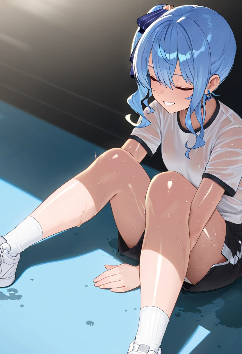 NSFW,masterpiece,Highest quality,High resolution,Very detailed,white\(no game No life\),Long Hair,Multicolored Hair,Hair between the eyes,Gradient Hair,Yellow Eyes,Flat Chest,ponytail,(Cheerleader),See-through,Tank top,Crop top,Micro Mini Skirt,Groin,Hip joint,Knee-high socks,Thigh straps,sports boots,locker room,Frustrated face,blush,Sticking out tongue,Sweat,sexual excitement,((Ecstasy face)),(Squirting),(orgasm),(Trembling),(Remote Control Vibrator),Spectacle,(training),(Young men),Put your hand on his shoulder