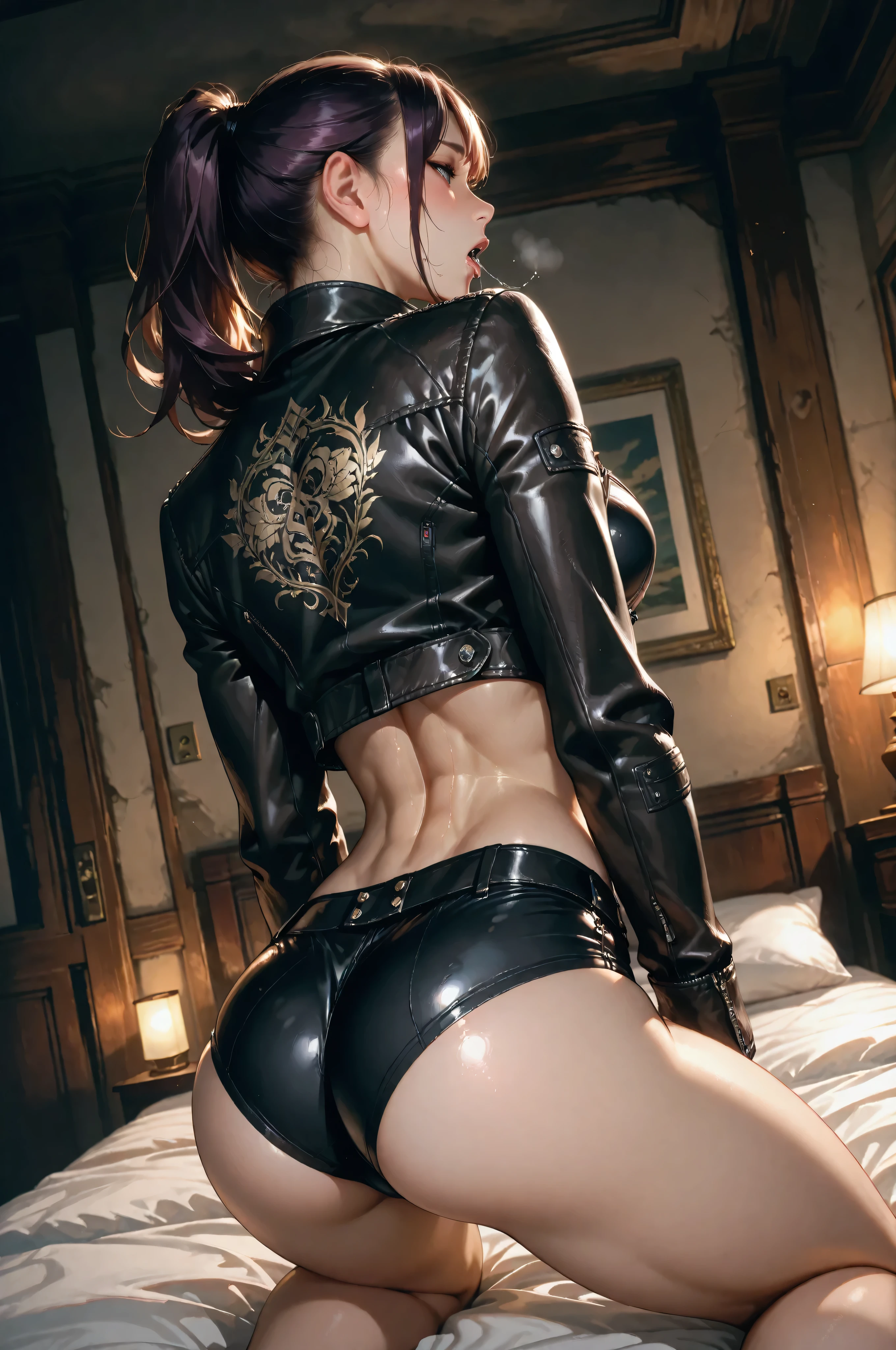 Rogue but her is dressed like an lingerie Goth Woman, back view