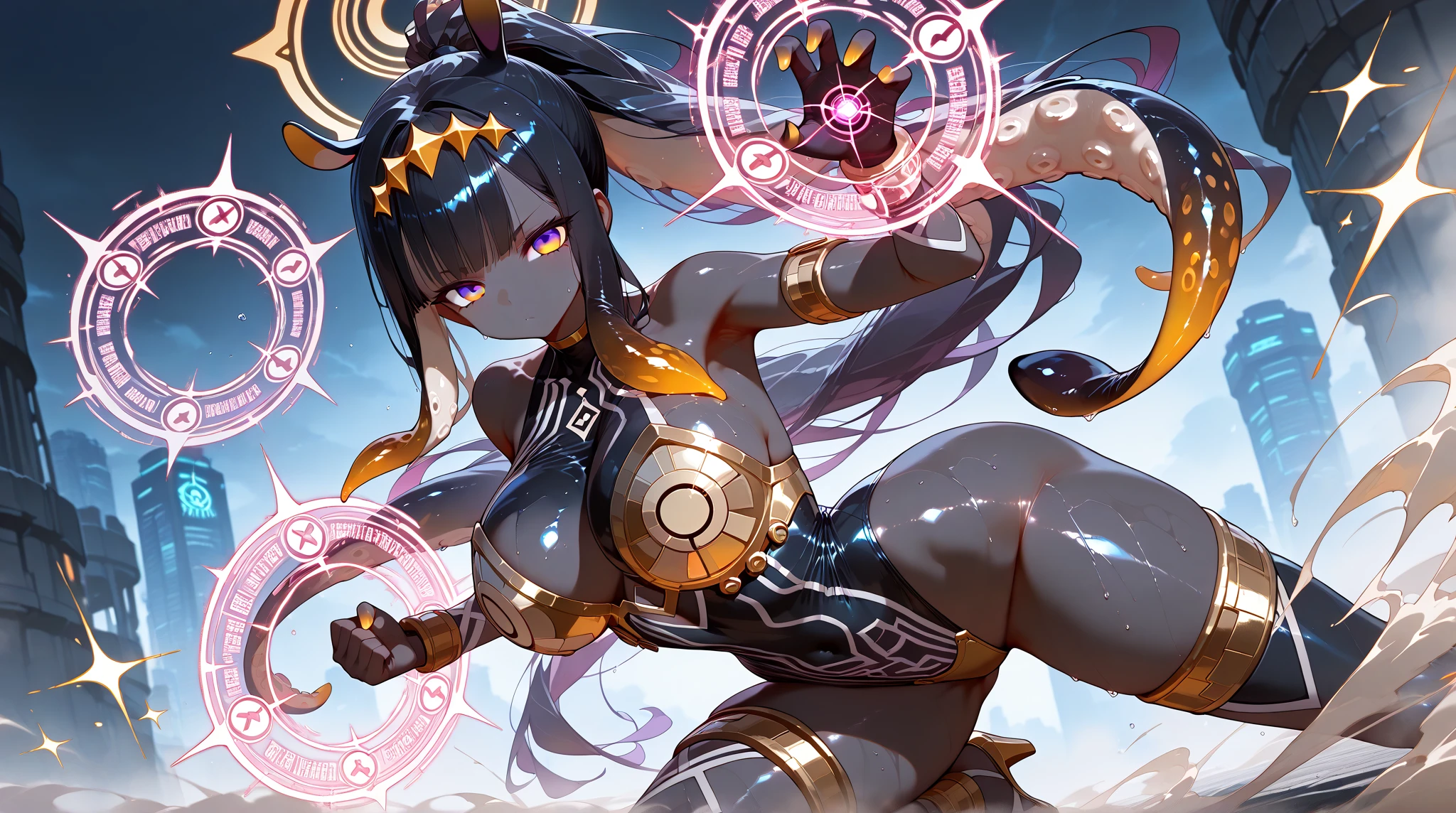((((((outstretched hands, out stretched fingers, outstretched arms)))))) black hair, bare shoulder, red eyes, very long hair, cleavage, large breasts, dress, showgirl skirt, high-leg, cleavage cutout, tiara, bare thighs, gauntlets, bare shoulder, bare nails, bare fingers, bare hands, good hands, best hands, Correctly aligned fingers, extremely detailed hands and fingers, ultra detailed hands and fingers, super detailed hands and fingers, perfect female hands and fingers, biologically accurate hands and fingers, (((4 fingers and 1 thumb accurate hands and fingers))), beautiful hands and fingers, hands and fingers drawing, human hand and fingers, perfect arrangement of fingers, detail focus hands, detail focus fingers, perfection hands, better hands, adult face, fearless face, (((both arms, two arms, both hands, two hands))), super fine illustration, masterpiece, masterwork, by famous artist, official art, ultra high res, best quality, high quality, Hand, detailed, perfect, perfection , hands, both hands is Thumb and index finger and middle finger and ring finger and little finger, even hands, panties, thighhighs, symmetrical bangs, gleaming skin, oil skin, shiny skin, wet skin, sweat, rouge, exquisite, beautiful, extremely detailed cg unity 8k wall paper, perfect face, ultra detailed beautiful face, perfect nose, perfect mouth, clear eyes, light eyes, perfect eyes, symmetrical eyes, even eyes, 16k portrait, absurdres, perfect body, perfect anatomy, perfect proportion, perfect arms, perfect torso, symmetrical hands, symmetrical arms, open arms for viewer, extremely detailed cg, beautiful artwork, production art, ultra quality, high quality, finely detailed, insanely detailed, absolutely resolution, raw photo, fantastic, amazing, beautiful portrait of cute anime girls, hdr, aesthetic, cinematic, super detailed skin, top quality, intricate, professional quality, highly detailed, crisp quality, sharp focus, rich contrast,