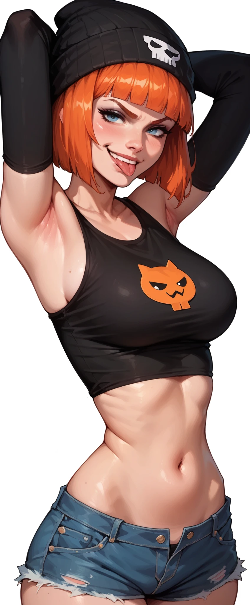 (masterpiece:1.2),(best quality:1.1),(ultra high res:1.1), cowboy shot, three-quarter portrait, closeup,
<lora:Swampert:1> swampert, anthro, scalie, shiny skin, non-mammal breasts, two dark blue head fins, dark blue tail fin, orange eyes, orange cheeks,
((black crop top)), ((black trims, black belts)), black jeans, whale tails, wet clothes,
1girl, female, slender, slim,
((huge breasts, gigantic breasts):1.1), narrow waist, wide hips, thick thighs, big butt, (underboob, cleavage),
((forest)), river,
nsfw