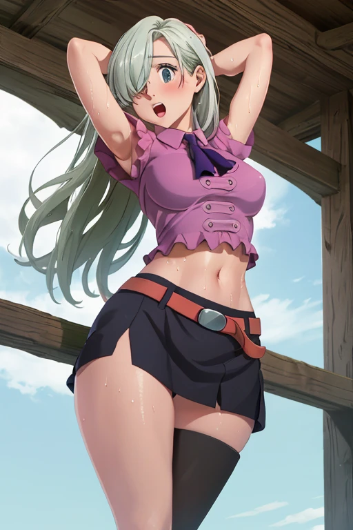 obra maestra, mejor calidad, highres, hmeliza, 1girl, jewely, single thighhigh, pelo sobre un ojo, abdomen, falda negra, asymmetrical legwear, camisa rosa, muslos negros, beltt, minifalda, de pie, tiro de vaquero,obra maestra, mejor calidad, highres, hmeliza, 1girl, jewely, single thighhigh, pelo sobre un ojo, abdomen, falda negra, asymmetrical legwear, camisa rosa, muslos negros, beltt, minifalda, de pie, tiro de vaquero,