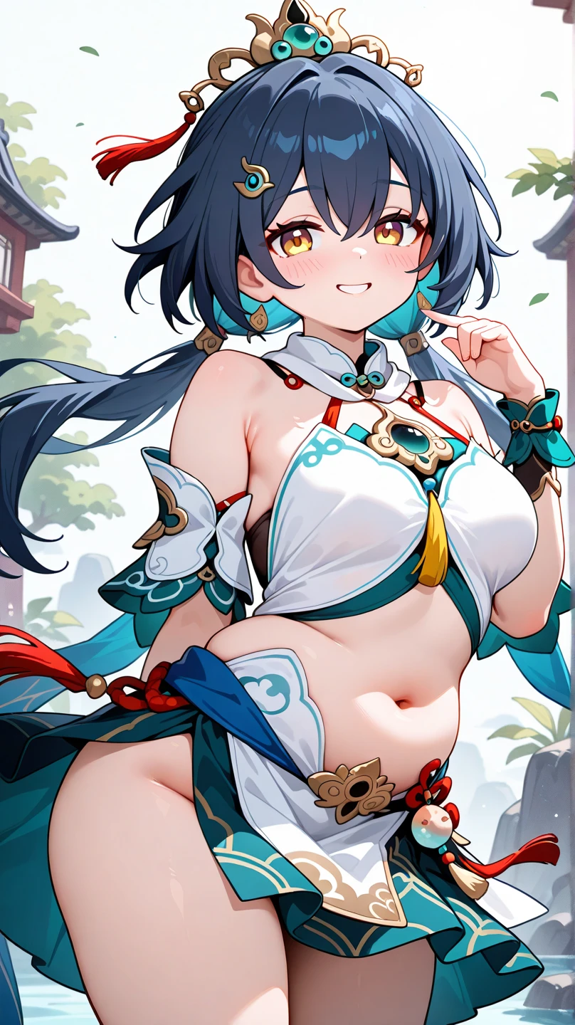 Woman in miniskirt, she has a jiggly fat round belly, Her belly was big and round, hyperrealistic full figure, Japanese goddess, trending on cgstation, potbelly, Voluptious body, Pregnant belly, giant stunning goddess shot, trending at cgstation，Big breasts Thin waist，tatical clothes，Tangled in tentacles