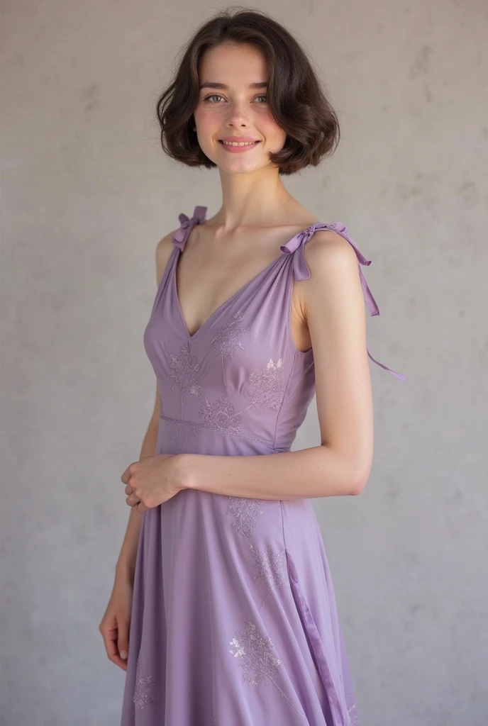 Emily Richardson, 1girl, solo, (((consistent face and image))), ((20 years old)), realistic, photorealistic, (red cranky hair), short hair, (((Caucasian mature woman))), (Swiss woman), (Swiss nose), (Swiss thick lips), posing outside the Lavender Fields, Provence: Beautiful purple fields, especially vibrant in summer., upper body and upper legs, smirking, standing, wearing In style in trend Generation-Z modern wear different colored,