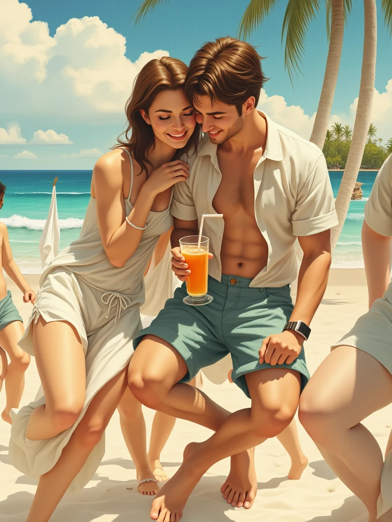 beach,100 people,Men and women in swimsuits,cheers,barbecue,drinking beer,リゾートbeachの背景,summer sunshine,masterpiece,rich colors,highest quality,official art,fantasy,colorful,Happy,smile,,I'looking forward to it,happiness,nice background,Fun time,Sparkling,beautiful light and shadow,stylish,anatomically correct,Detailed details,rendering,
