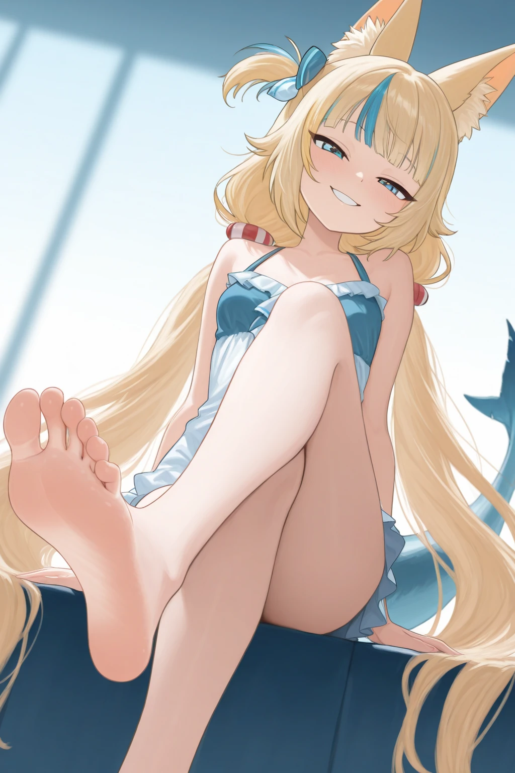  blonde hair, blue eyes, bunny ears, rabbit costume, woman, beautiful girl, bows, heels, kemonomimi, long hair, playboy bunny outfit, shoes two bows, two pigtails, usagimimi
