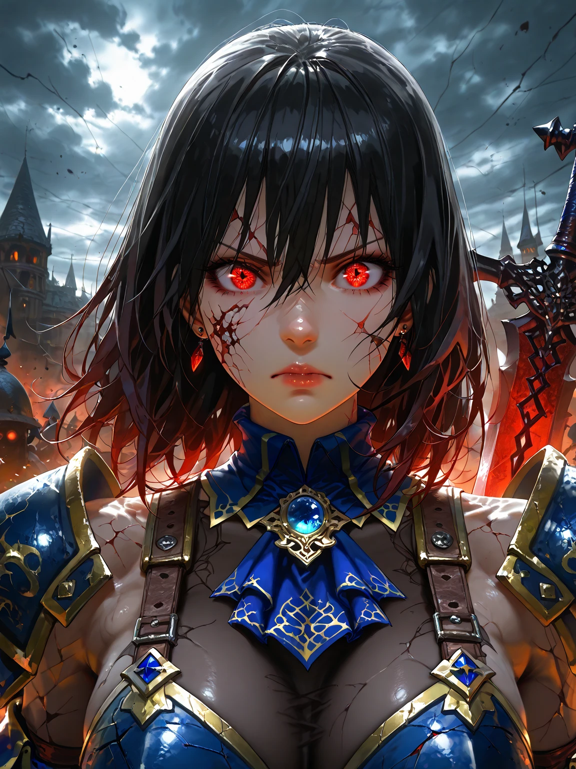 (1girl, insane expression) (digital) ( in detailed lake, (armor)) , best quality, <lora:boldline:0.2> <lora:hairdetailer:0.2> khorne, skull, <lora:khorne:0.7>
