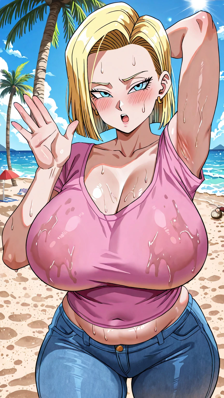 masterpiece, best quality, Android 18 , autofellatio, nude gigantic breasts