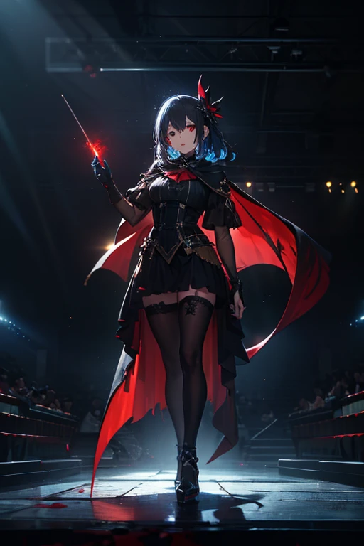 anime girl with a cat and a scyther in a fantasy setting, mechanized witch girl, dark sorceress full view, supervillain sorceress witch, black magician girl, fashionable dark witch, dark sorceress fullbody pose, dark witch character, black - haired mage, Halloween Theme,Night, outdoor, pretty sorceress, full portrait of elementalist, sorceress