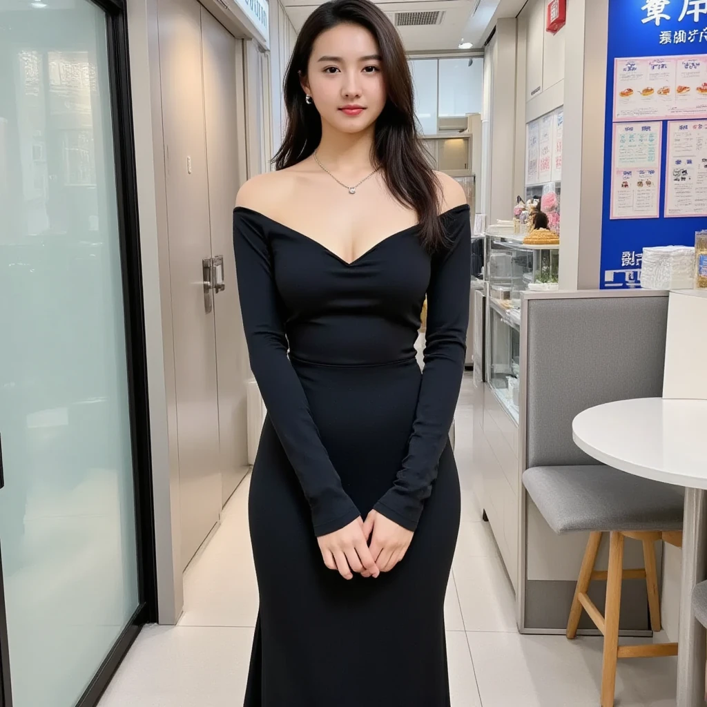 A girl of about 27 years old,simplicity,Extremely beautiful and delicate,(light make-up),Black color hair,A sweet smile,Delicate and beautiful fair skin,Realistic and realistic,exquisite and complete facial features,Detailed depiction of the face,tall nose bridge,Red lips,Beautiful, gentle and beautiful girl,Smooth hair,extremely detail hair,Feminine temperament,Fill your face light,hyper realisitc,photorealestic,8K quality,extremy detailed,Realistic details,Works of masters,Realistic to the extreme,big breasts body,Beautiful,Pure desire,Stunning beauty,Peerless beauty,Highest image quality,8K分辨率,goddes,ssmile,Fine facial features,Hair over the shoulder,A brown-haired,Large long thick legs,(((High-waisted French top))),(((short skirt))),rays of sunshine,facing at camera,The body is well-proportioned and firm,Gentle eyes,Exposing thighs,stand posture,Stand inside the mall,Full body photo