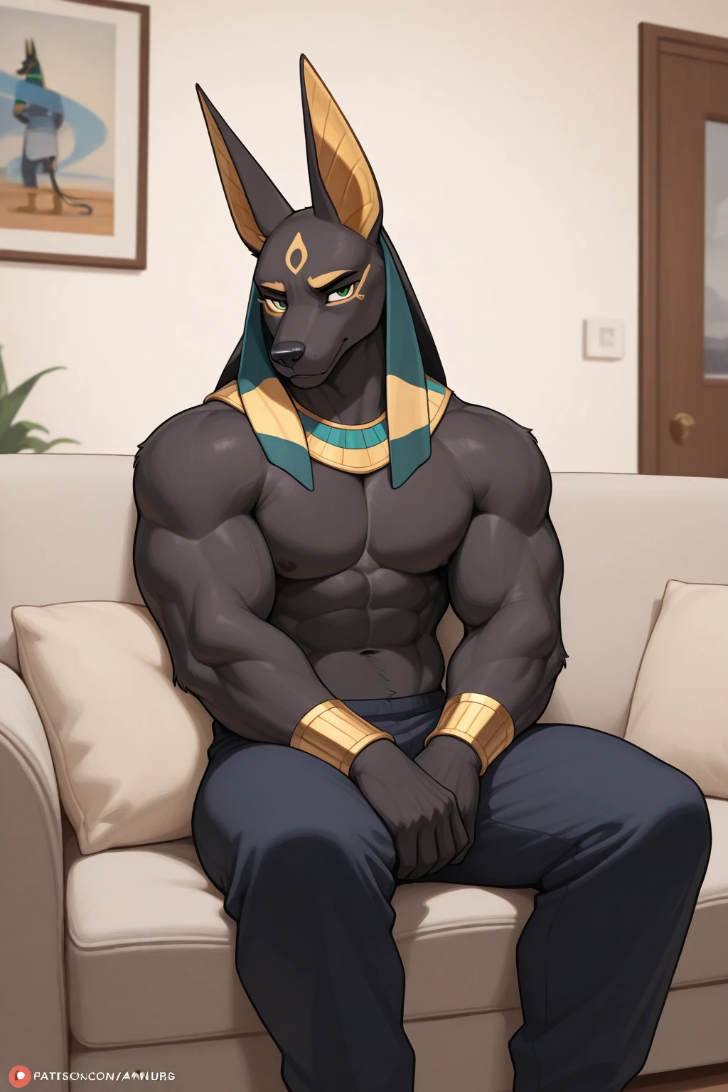 Solo, Male, (Muscular), sacrifices, (male anthro wolf):1.3, Pure black body, (Kamimei):1.3, (komono:1.4) (DOA):1.23, (，Wear a white bathrobe）, Detailed eyes, lizard tail,A pair of dragon horns, A pair of dragon wings，((three-quarter portrait)), (Detailed eyes, Yellow eyes are always red, Black skin，Yellow stripes，Sharp claws，Cute beast claws，drools，Fluid spills from the lower body，Milk spilled all over the floor，Egyptian costumes，Egyptian totem，Abinus，glowing light eyes):1.1, (inside in room:1.35), In the bedroom，Lie down in bed，Dimly lit，Be licked， Be red in the face，Collar，submit to，drunk，enjoying，looking to the camera，having fun（Particle，glowworm，blue glowing）：1.3，detailedbackground，realisticlying，realistic hand，8k hdr，（Wide dynamic range，hdr，high light：1.2），author（pino daeni，（author：by ruaidri），author：virtyalfobo）