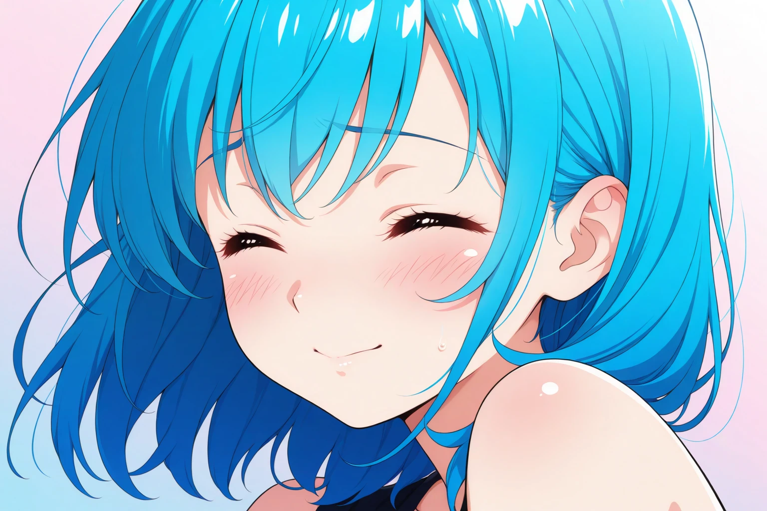 (finely best quality illustration:1.2), (kawaii girl:1.0), (1girl, solo:1.0), (blue hair, 2 horns:1.0), (playboy bunny, rabbit ears, bare shoulders, bare arms:1.0), ((embarrassed:1.5), open mouth, (:D:0.8), (crying:0.2):0.65), (ganyudef:0.85), (upper body:1.1), (white background:1.0), (ultra-detailed, highres:1.0),ganyu