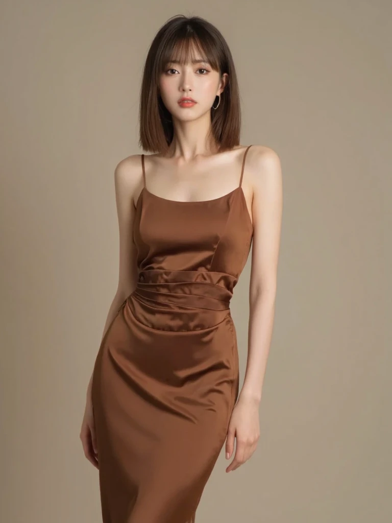 Kasumi, brown eyes, (best quality, ultra-detailed), (realistic:1.37), beautiful and detailed face, ultra-realistic texture, delicate face, delicate body, red lipstick, bright colors. High definition, 8K, well defined legs.