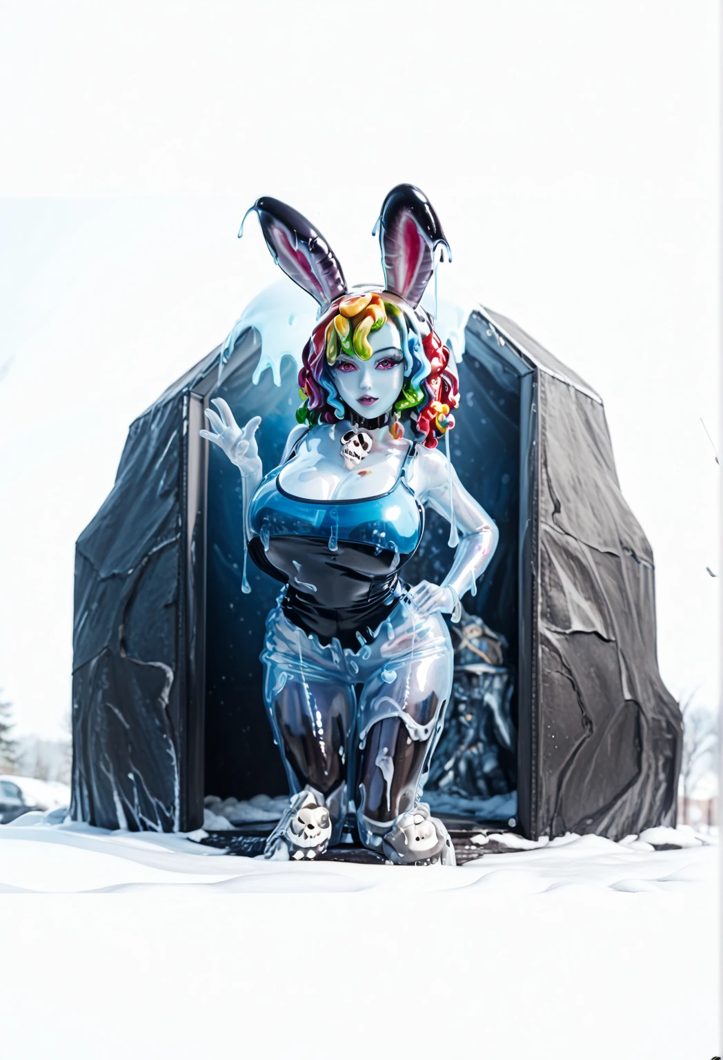 8k, RAW photo,I am 16 years old,1 girl,submissive face,Gothgirl,ultra high quality cg,black horns,pretty face,unparalleled masterpiece ever,((white silver hair)), super realistic 8K , erfect artwork、nylon body suit,Fresh fashion for American teens,((bunny costume latex))),((Rabbit ears))),Glamour,Sexy and colorful、shockingpink,frilld、Women's glitter fashion、A detailed face、face perfect、perfect eyes、high-detail,Clothes,showing back and buttocks,big,muslos gruesos,white silver hair, cabello liso y suave,thick thighs, straight and soft hair,nylon body, shapely hips and legs,White hair,.wide hips and legs, very marked hips,accessories ((hair pin)),big big big bun hair,big breasts,nipple slip,oppai ,sexy big hips, giant tits, Breast milk, open mouth, (((ultra realistik neon gray eyes))), sagging breasts 2.3, sexy pose, (bounce tits), Lustful gaze, Sensual woman, two braids near the eyes, full body, (((takes full body))), blonde girl with big bust, big hips, big ass, (Correct anatomy: 1.3) ultra realistic with freckles , red lipstick. sexy lips, big hanging breasts, big tits, full body. big ass, big hips, big thick shapely legs, clockwork hips, black heels with red soles, full body to the feet, two pigtails, high makeup, (neon blue eyes: 1.05),