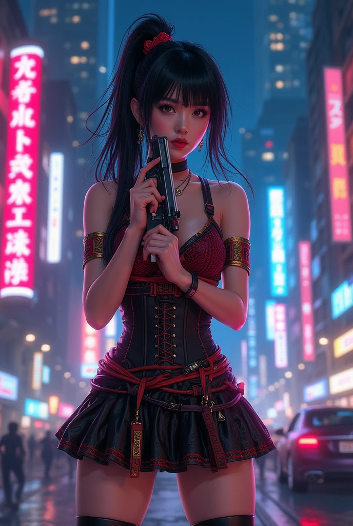 A young and extremely beautiful woman_cyborg、Retro Hairstyles、Retro Makeup、A grinning expression、Ideal proportions、Big Breasts、((Night Camo_tight_China dress:1.9))、(Rapid firing of assault rifles:1.7)、(Motion Blur Effect:1.5)、(Chaos inside the casino、Frenzy、is in destruction:1.4)、(Highest quality、4K、8K、High resolution、masterpiece:1.2)、Super detailed、(Real、Photorealistic、Photorealistic:1.37)、Detailed facial features、Intricate dress patterns、Impressive pose、Dramatic lighting、Cinematic composition、Bright colors、dystopian atmosphere、oil painting、