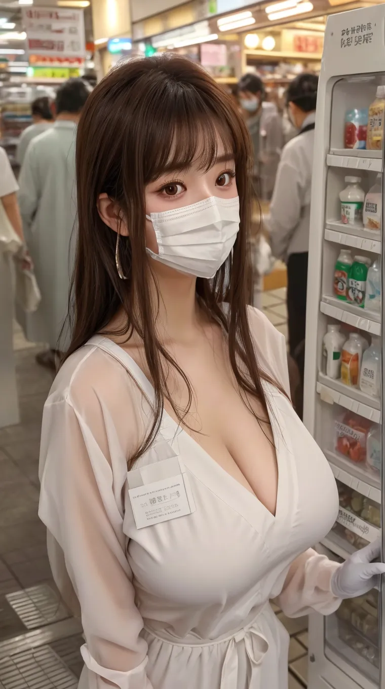 top-quality、超A high resolution、(Photorealsitic:1.4)、女の子1人、Onepiece、piercings、(faded ash gray hair:1)、(huge-breasted、huge tit、爆乳、).(looking at viewert、a closeup、in a street, natta, Neon light,masks