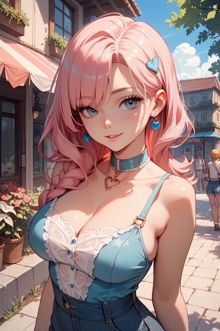 (highest quality:1.4), Very detailed, Vibrant, Best aesthetics, Accurate, (masterpiece:1.4),
BREAK
(profile, Cowboy Shot:1.2), 1 beautiful girl, 18yo, small face, beautiful detailed face, narrow waist, The beauty and danger of growing from a girl to an adult, A symbol of miraculous beauty, Graceful posture, sensual, bewitching woman, (cleavage), (coral pink hair, shiny hair, A long single braid of hair flowing from the shoulder to the front:1.5), Swept bangs,
BREAK
(Indigo Blue Dress, off shoulder, Strapless dress, Sleeveless:1.4), (aqua blue teardrop-shaped earrings),
BREAK
(A fantasy world cityscape:1.4), A city resembling Venice with canals, Leaning against the railing of a bridge over a large river, Bright lighting, Beautiful world, New World, Blown by the gentle wind, Soft sunlight that induces afternoon drowsiness, looking side glance, left hand on own chest, five fingers, (vivid yellow eyes:1.4), Slit Pupils, beautiful detailed eyes, long delicate eyelashes, Meticulous Eyelash Details,
BREAK
(A golden heart-shaped pendant:1.5), (hot gaze, heart-shaped lips, beautiful detailed lips, Glossy, Open Mouth, Leaking sigh), seductive smile