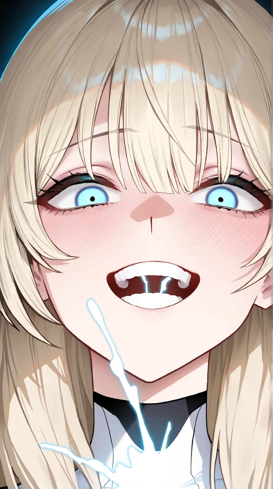 (safe:1.10), best quality, masterpiece, highres, solo, (kanna_bluearchive:1.10), portrait, looking at viewer, 14 , blush, open mouth, big mouth, tongue, tongue out, close up, saliva, uvula, uvula, room, mouth focus, excessive saliva, giantess, selfie, huge mouth, nude, indoors, large tongue, long tongue, one eye covered, sharp teeth,eye covered by hair,