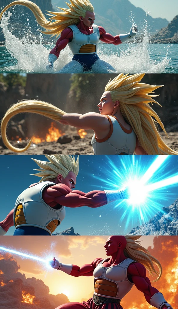 Goku, super saiyan, exquisite hair, arm depiction, white and blue hair body, exquisite shoes, eye depiction, exquisite hair, popmart blind box, clay texture, stepping on the land, black and white background, natural lighting, most good quality, super detail, 3D art, c4d, OC renderer, 3D rendering, 8k