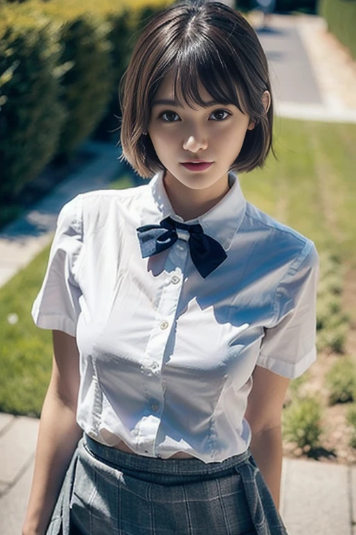 High resolution、High resolution、in 8K、Real Live Action、RAWphotographgraphy、Highest quality、masterpiece、Tabletop、erotic、young、student、White bra,White skin,knees、Detailed Panty Pattern、Panty Focus、White lace panties、absurdes,Small face、part your bangs in the middle、The forehead is visible,(Cold look<Squinting my eyes,Glare,strong,Light anger)、masterpiece,Highest quality、超High resolution,RAWphotograph,only,Beautiful poop,one person, one personで,Dark look,Small breasts,whole body、very nice、JK Uniform,(Realistic:1.37)、Photon Mapping,Light blue ribbon,Realistic、Cute Face,Brown eye、12 years、(Red bow tie)、Physics-based only dulling、prospect、Written boundary depth、Blurred Background、photograph,We、body,Beautiful legs, Long legs, Thin legs,Bobcut,(I can see the bangs), lips, green_eye, Nose Soft,(White shirt with open neck), (Navy Pleated Skirt(Please lift your skirt、White panties are visible), I can see the knees,See-through clothing,Cute Japan、Sparkling eyes、Glossy lips、Dynamic pose,Short white socks、Spread your legs wide、The white socks are clearly visible.