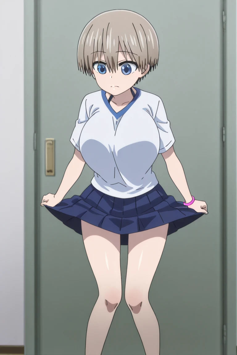 Browsing Caution, Highest quality, High resolution, Beach,One Girl, Huge breasts, One Girl,short hair,blue eyes,bangs,teeth,Grey Hair,Hair between the eyes, blush, smile, View your audience, Cowboy Shot, White micro bikini　Ahegao　Bitch　Nearly naked　Spread your legs　invite 　Close-up