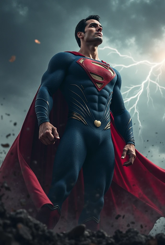 Superman
Mark pillow
Nuclear man
Black cape
Black and gold costume
Gold trim
No sleeves
Stylized sun symbol
Silver stylized “n”
Blonde hair
Glowing eyes
Electicity