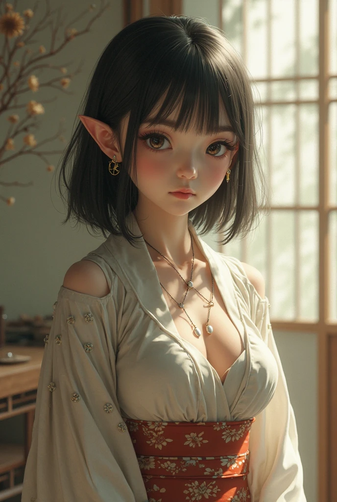 masterpiece, best quality, highest quality, cinematic lighting, (volumetric lighting), extremely detailed CG unity 8k wallpaper, focused, 8k wallpaper, 4k wallpaper, extremely detailed, ultra realistic, photorealistic, sharp focus, absurdres, (HDR:1.2), (high contrast), photograph, detailed and intricate, instagram,

((large_breast)),thick_thighs.((teenage Caucasian)) elf, detailed pupils, feminine, (looking at viewer).sweater.(((perfect face))).sexy face.((half-shut eyes)).((Evocative pose)).(Seductive Smirk).Intricate.(High detail).((Sharp)).(Frank Cho), [Pieter Claesz], [Alphonse Mucha], Michael Garmash. pointy ears, full body,