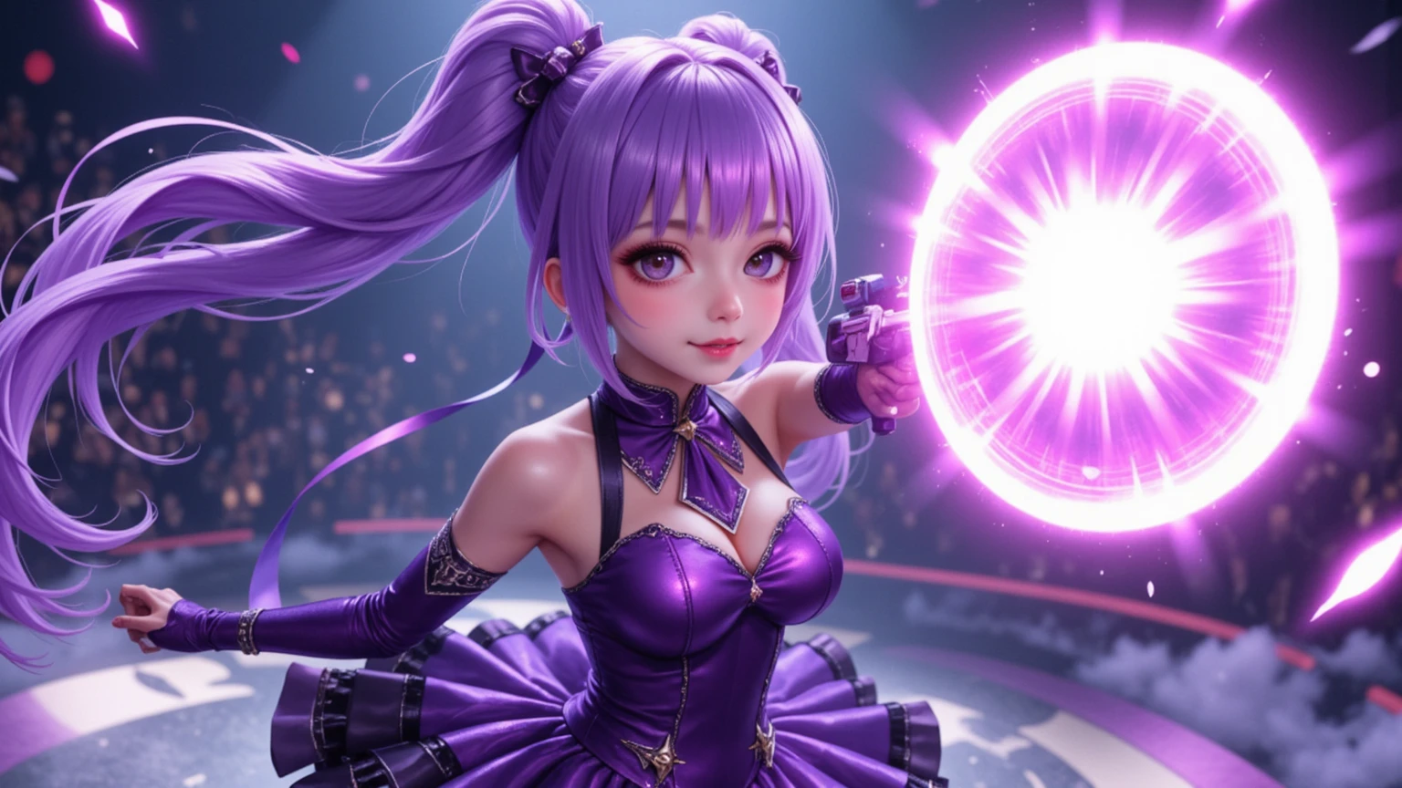 Anime character with horns and a heavy cybe parapet in the colors white dark pink standing in front of a full moon, moon clothes, fantasy outfit, in-game render, astral witch clothes, highly detailed full body, anime very detailed, clear outfit design, hair color white dark pink, 8k octae render photo, beautiful celestial demonin with large black cyborg wings on both sides
