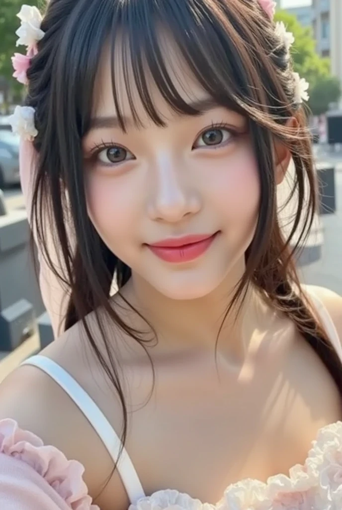 1girl, 12 years old, Famous idol, 1cute girl, very young face, masterpiece, high quality, small face, (very small tits:1.8)separately micro white bikini style, sexy pose, dramatic angle:1.4, Stroll around sandy coast,half smile:0.5,(skin scars:1.2), (skin dents), black eye, 1woman, (((woman))), alone, realistic, highest quality, photorealistic, masterpiece, 8K, High resolution, alone, highly detailed face, (professional lighting, Bokeh), (particles of light, Lens flare, glowing particles:0.6), (dynamic pose:1.2), soft lighting, Angle seen from above, Fashionable and trendy atmosphere, Japan, (street:1), Tokyo, (city), river, ((at night)), null, ((looking at the viewer:1)), (look at the camera),(portrait:0.6), cowboy shot, nice, walk, Maintain original face proportions, wide shoulders, whole body, (Medium chest), (long hair), brown hair, floating hair, lips, lipstick, seductive smile, floating hair, (smile), (Open_mouth), teeth, Eye Ring, ((full nude)), mole, (mole under eye:1),