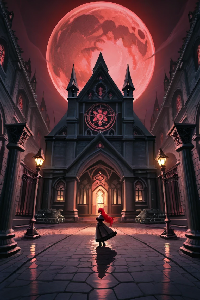 1girl, standing, along, darkness, sadness, ghost, blood, castle, winter,
