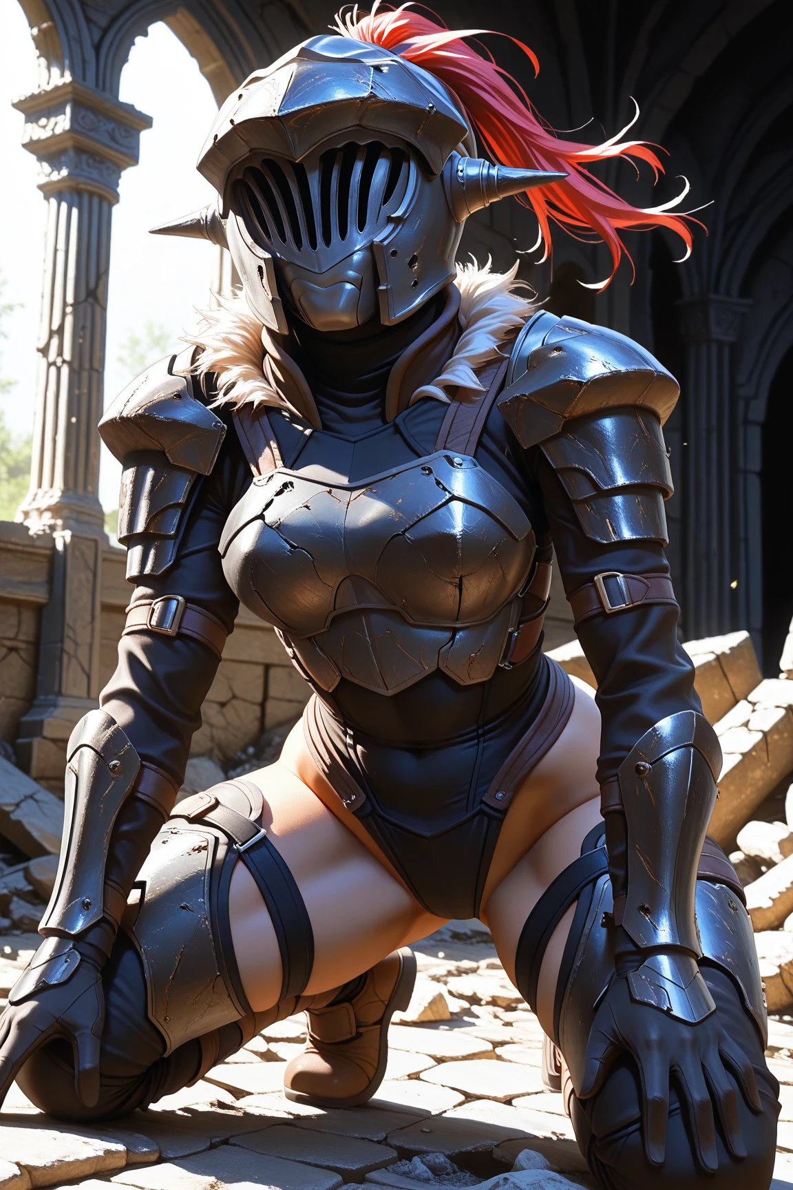 anime girl knight in armor and a sword with a big booty anime art
