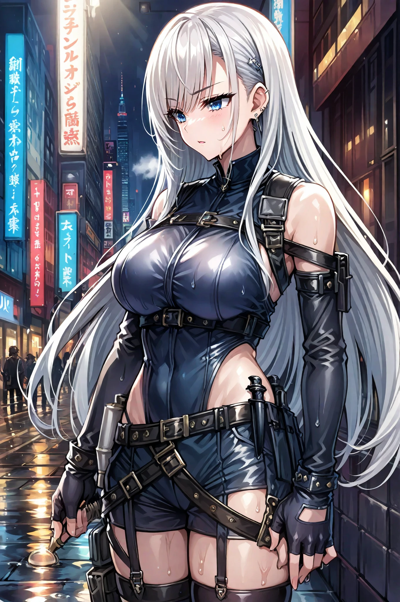 8K,realisticlying,Glamorous,The is very detailed,A 20-year-old girl, a sexy and charming woman,Wearing a bandage。She dresses to show sexiness and confidence,It perfectly interprets the power and charm of the bandage。battleground background,It creates a unique atmosphere,Highlight her bravery and perseverance。The cloudy sky adds a touch of tension and mystery to the entire scene。This one is high definition、High-quality images will give you a stunning visual experience,Detailed battlefields and torn clothes,It will keep your eyes peeled。oc rendered,dramatic lights,Award-winning quality,Has an extremely elegant body、Huge and deep chest,Cover your breasts
