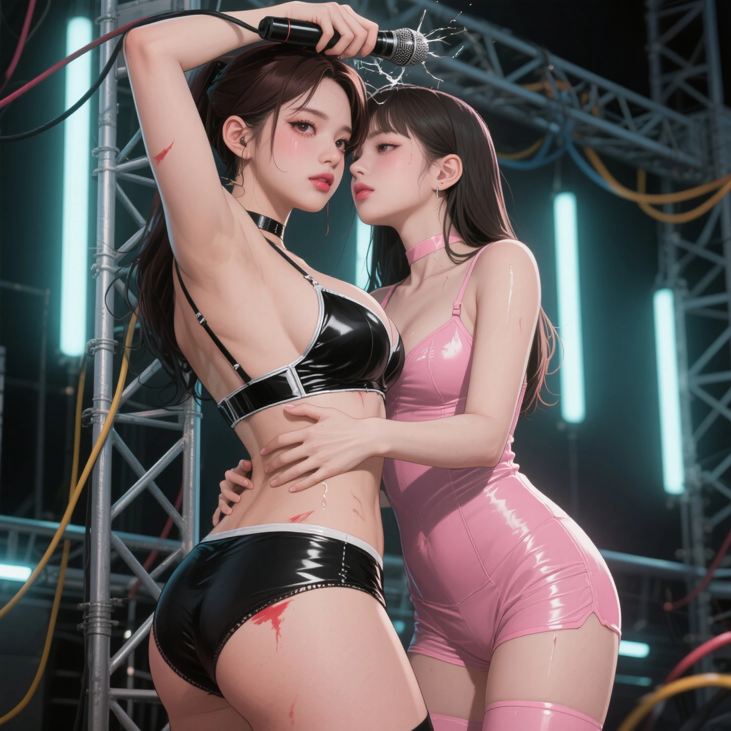 ((((masterpiece)))), ((unity 8k wallpaper, photo realistic, detailed face, cinematic light, ultra-detailed, best quality)), nsfw, bdsm, very beautiful girl, nardack, beautiful baby face, bangs, ((toned body, abs, pec)), (beautiful big breasts), (skinny), ((thin waist)), ((silver bikini armor, battle boots)), (((fighting monsters, died a girl, after fight, cum on body))), fetal position, on the city, from side, full body Shot